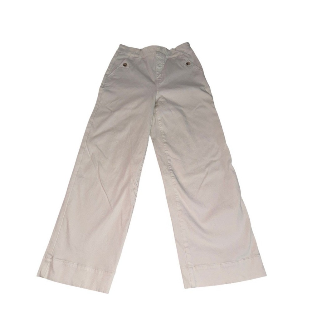 Spanx Womens Stretch Twill Wide Leg Crop Pants White Size S